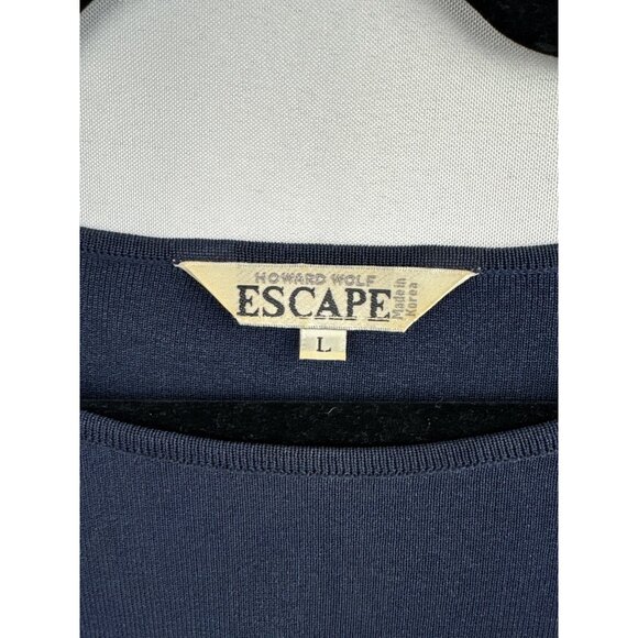 Women’s Howard Wolf Escape Size Large Navy Short Sleeve Blouse - Picture 3 of 4